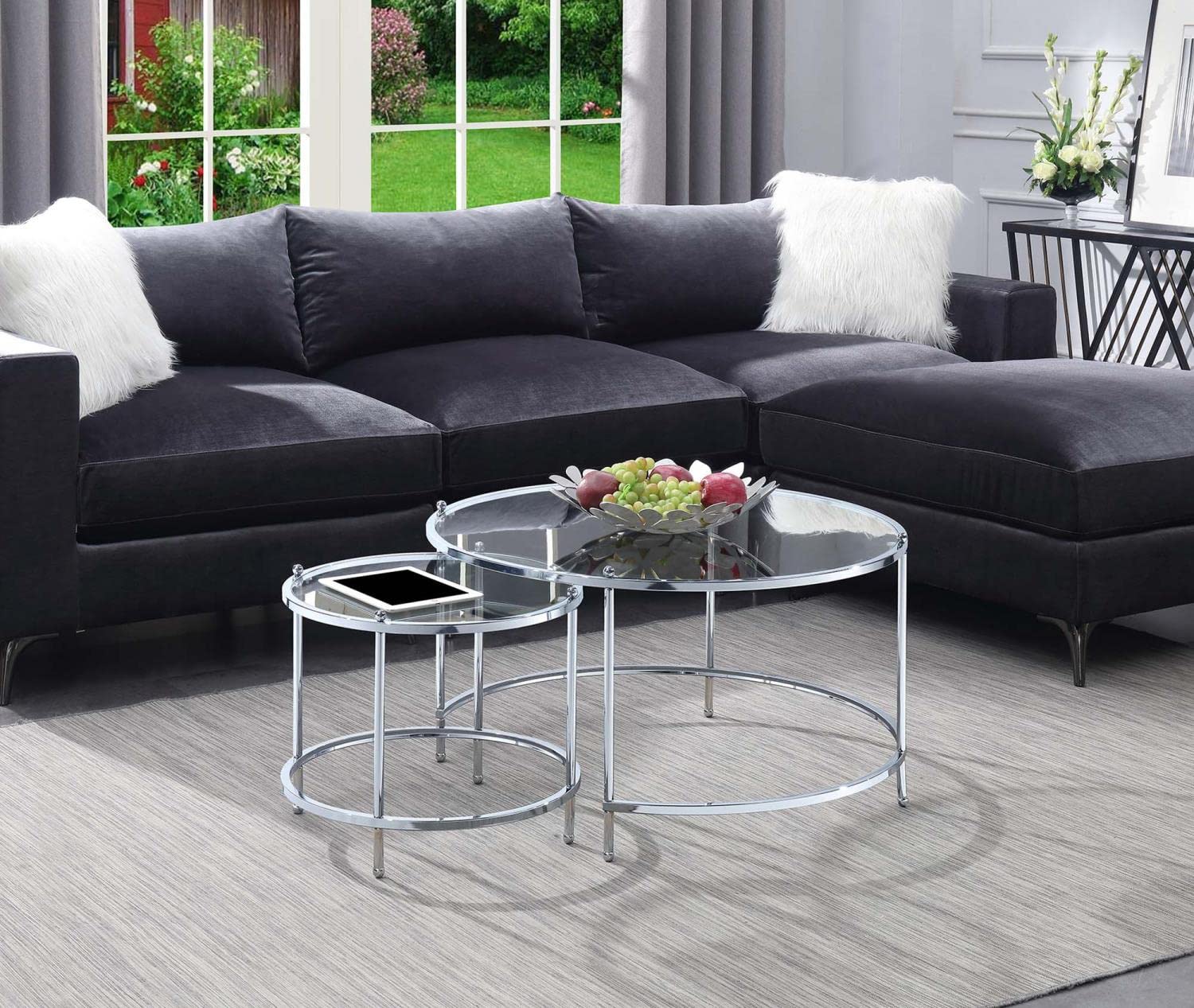 Royal Crest Nesting Coffee Table - Clear Glass & Chrome Frame for Living Room