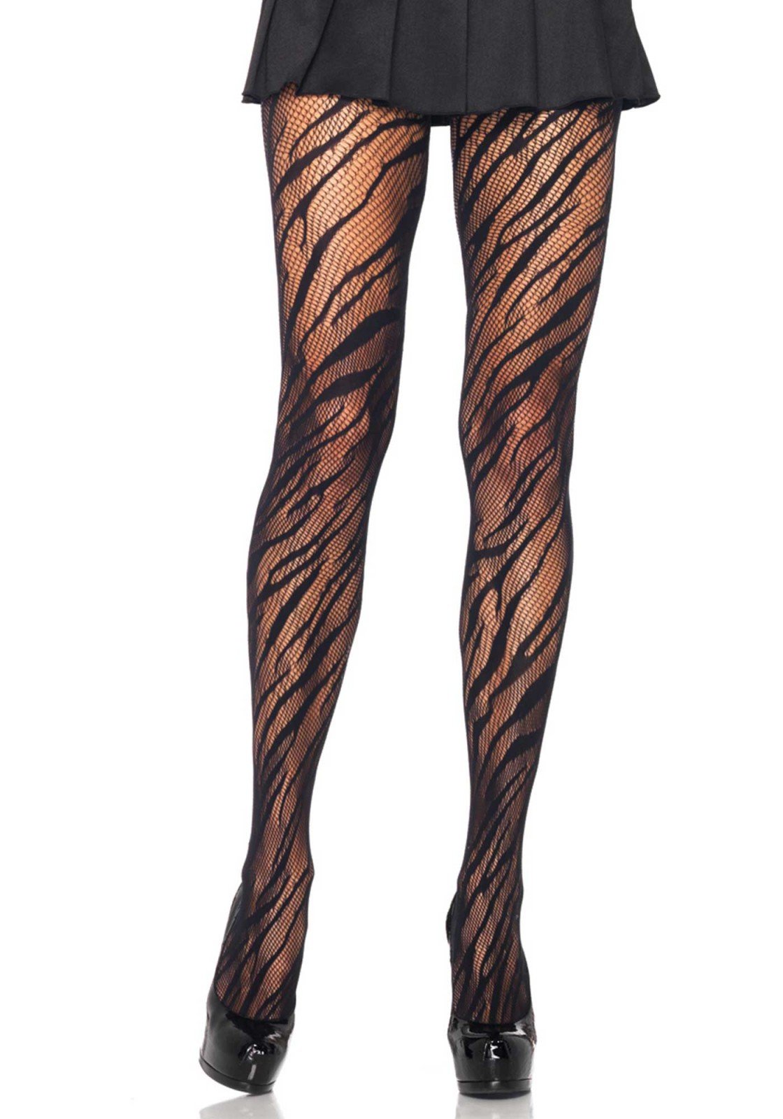 Leg Avenue Women's Zebra Print Fishnet Pantyhose - Sexy Animal Print Tights for Costume, Dance & Fashion Outfits