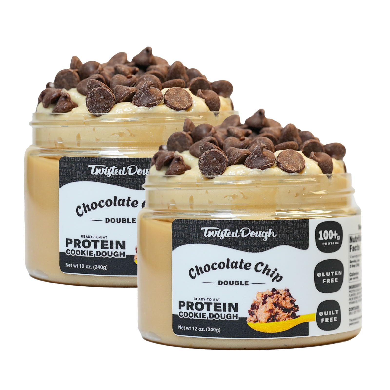 Double Chocolate Chip Protein Cookie Dough - 2 Pack | Healthy Edible Dessert Dough | Smooth, Creamy & Gluten Free | High Protein Snack | Ready to Eat | No Baking Required | Perfect for Post-Workout, School Lunch & On-the-Go Snacking