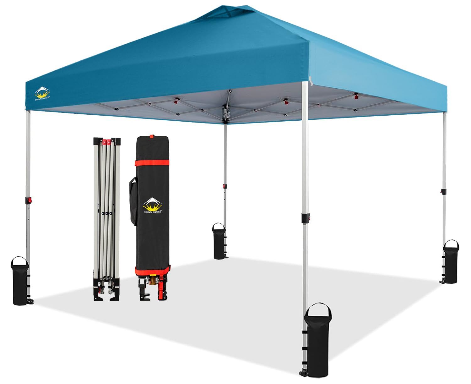 10x10 Pop Up Canopy Tent - Instant Beach Shade Shelter with One Push Setup | Portable Outdoor Sun Protection for Camping, Parties, Backyard Events | Silver Coated Top & Cyan Blue Gazebo with STO-N-Go Carry Bag | Perfect for Picnics, Tailgating and Farmers Markets