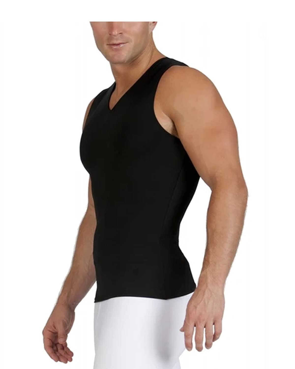 Insta Slim Men's Compression Body Shaper - 3 Pack Sleeveless V-Neck Shirt for Back Support, Gynecomastia & Hernias - Made in USA - Perfect for Workouts, Post-Surgery Recovery & Everyday Comfort