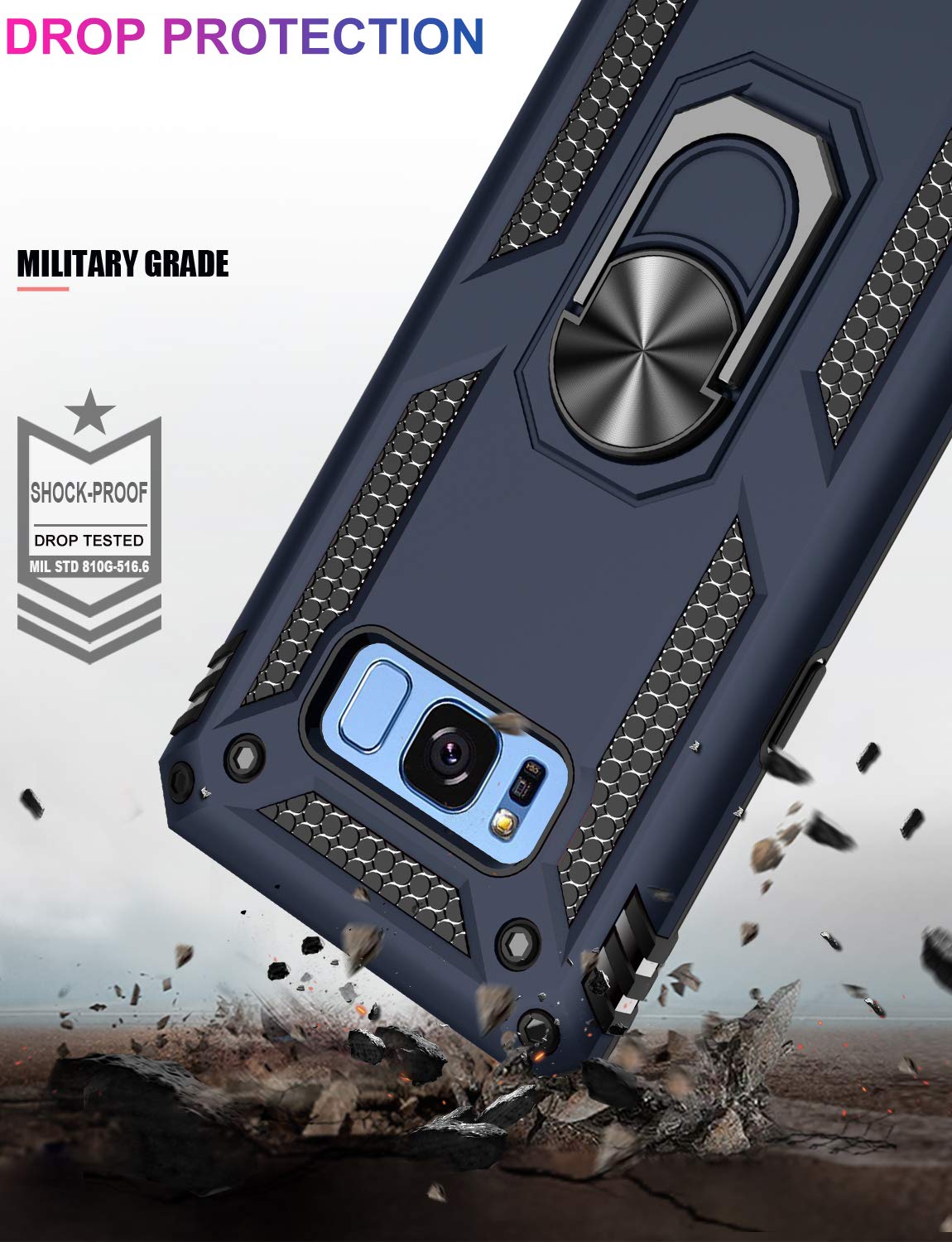 LUMARKE Galaxy S8 Case - 16ft Drop Tested, Military Grade Protection with Magnetic Ring Kickstand | Car Mount Compatible | Durable Phone Cover in Blue | Perfect for Outdoor, Travel & Daily Use