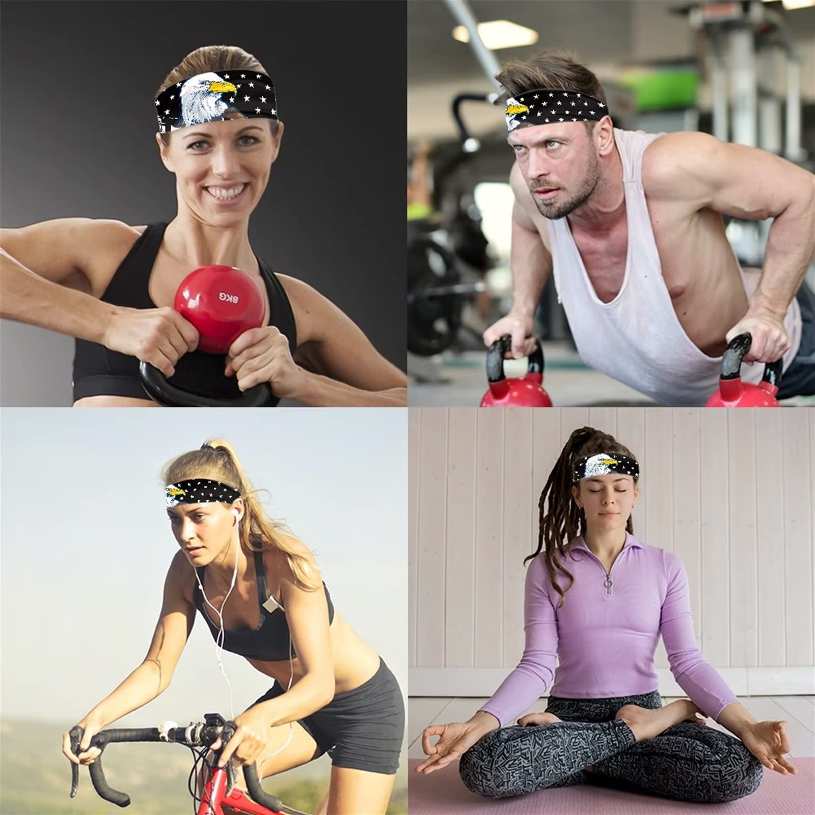 4 Pack Moon Star Print Sports Headbands for Women & Men - Non-Slip Workout Headband, Running Sweatband with Moisture Wicking Technology - Perfect for Yoga, Gym, Tennis & Outdoor Activities