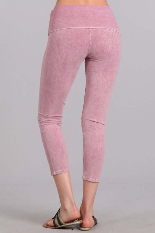 Rose Lilac Mineral Washed Capri Leggings for Women - Soft Stretchy Yoga Pants with High Waist - Perfect for Workouts, Running, Yoga & Lounge Wear