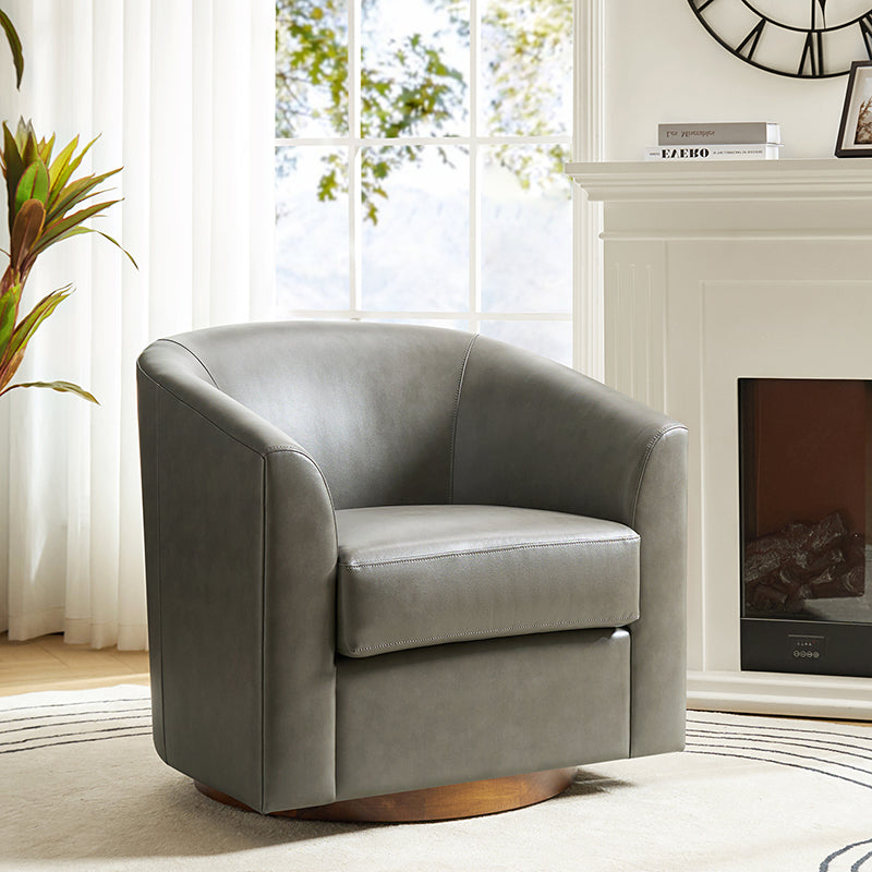 360 Degree Swivel Barrel Faux Leather Chair - Modern Accent Chair for Living Room, Office & Lounge - Comfortable PU Leather Recliner with Smooth Rotation