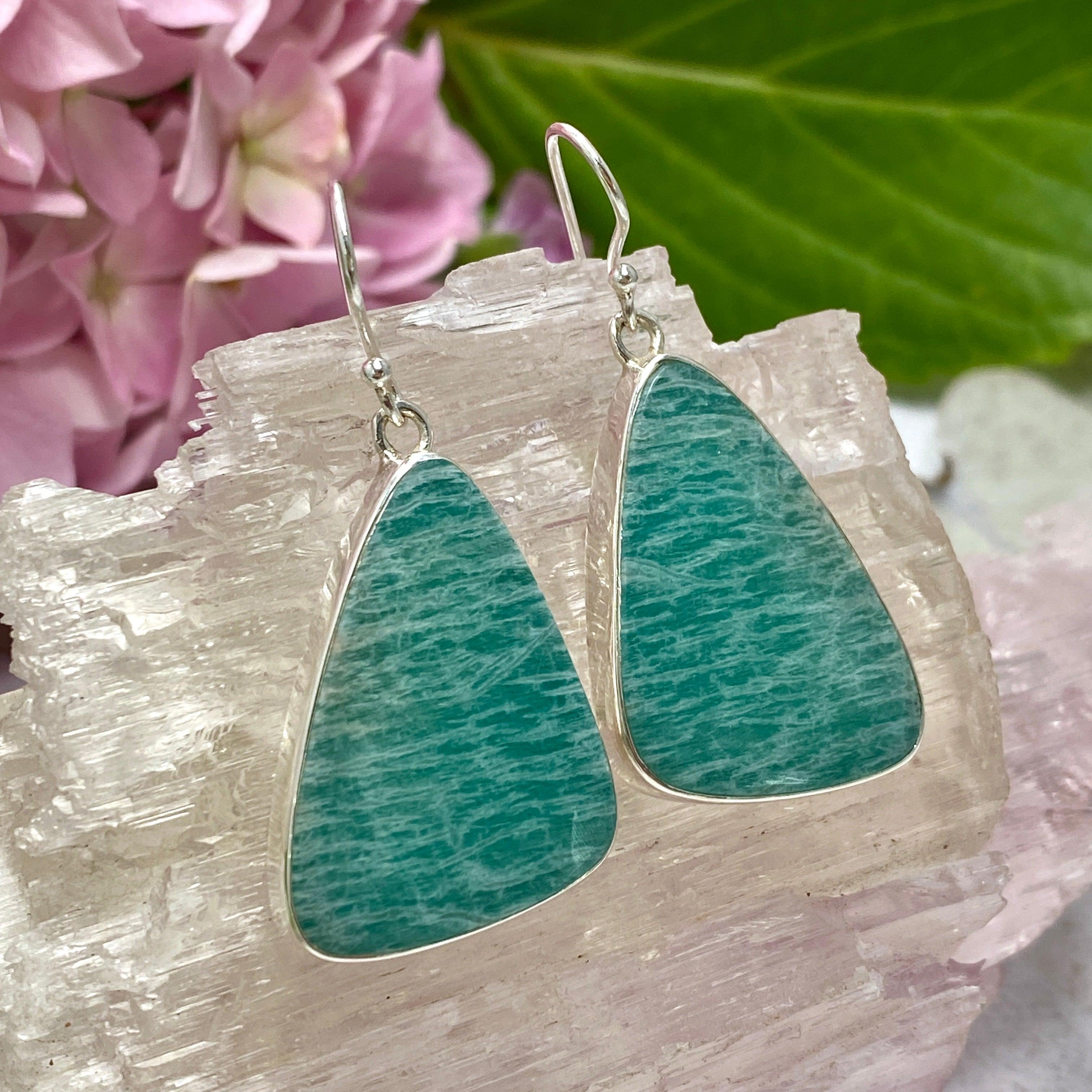 Amazonite Triangular Earrings for Women - Elegant Handmade Gemstone Jewelry KEGJ1241 - Perfect for Parties, Weddings & Everyday Wear