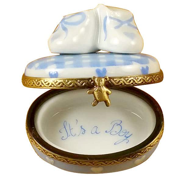 Rochard Limoges Box - Elegant Oval 'It's A Boy' Maternity Keepsake with Baby Shoes - Perfect Baby Shower Gift & Nursery Decor