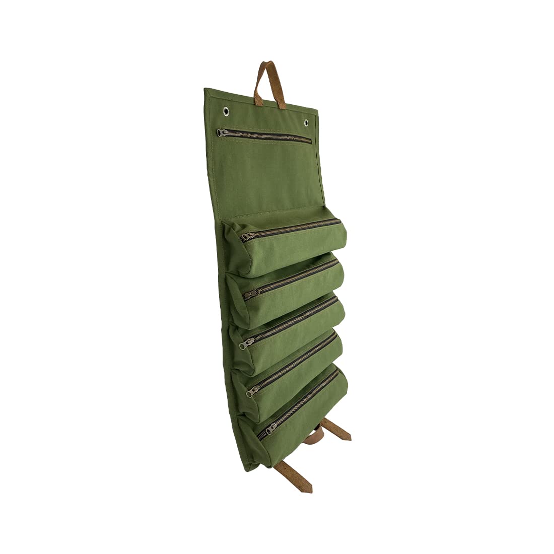 Durable Water-Resistant Canvas & Full Grain Leather Multi-Purpose Tool Roll - Heavy Duty Wrench Pouch & Tool Organizer for Mechanics, Electricians, DIY - Perfect for Workshops, Garage Storage & Outdoor Projects (Olive)