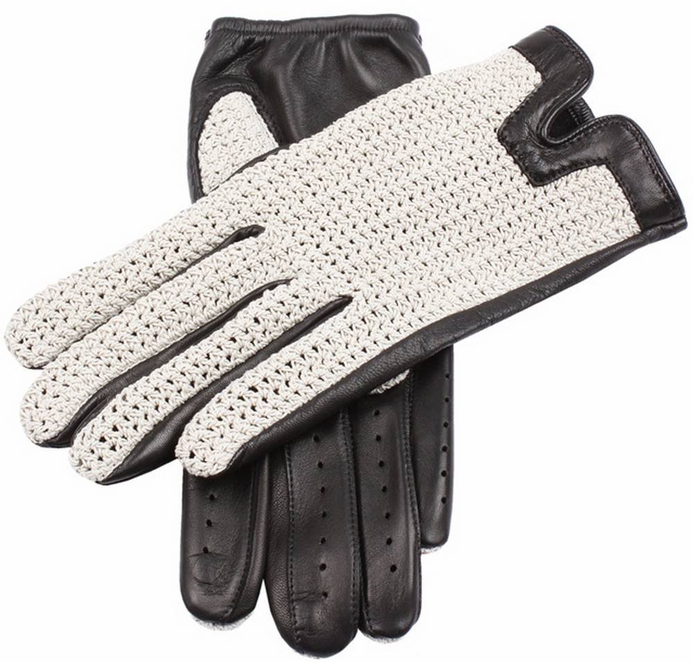 Men's Donnington Crochet Back Driving Gloves - Black Leather Touchscreen Gloves for Winter, Driving & Outdoor Activities
