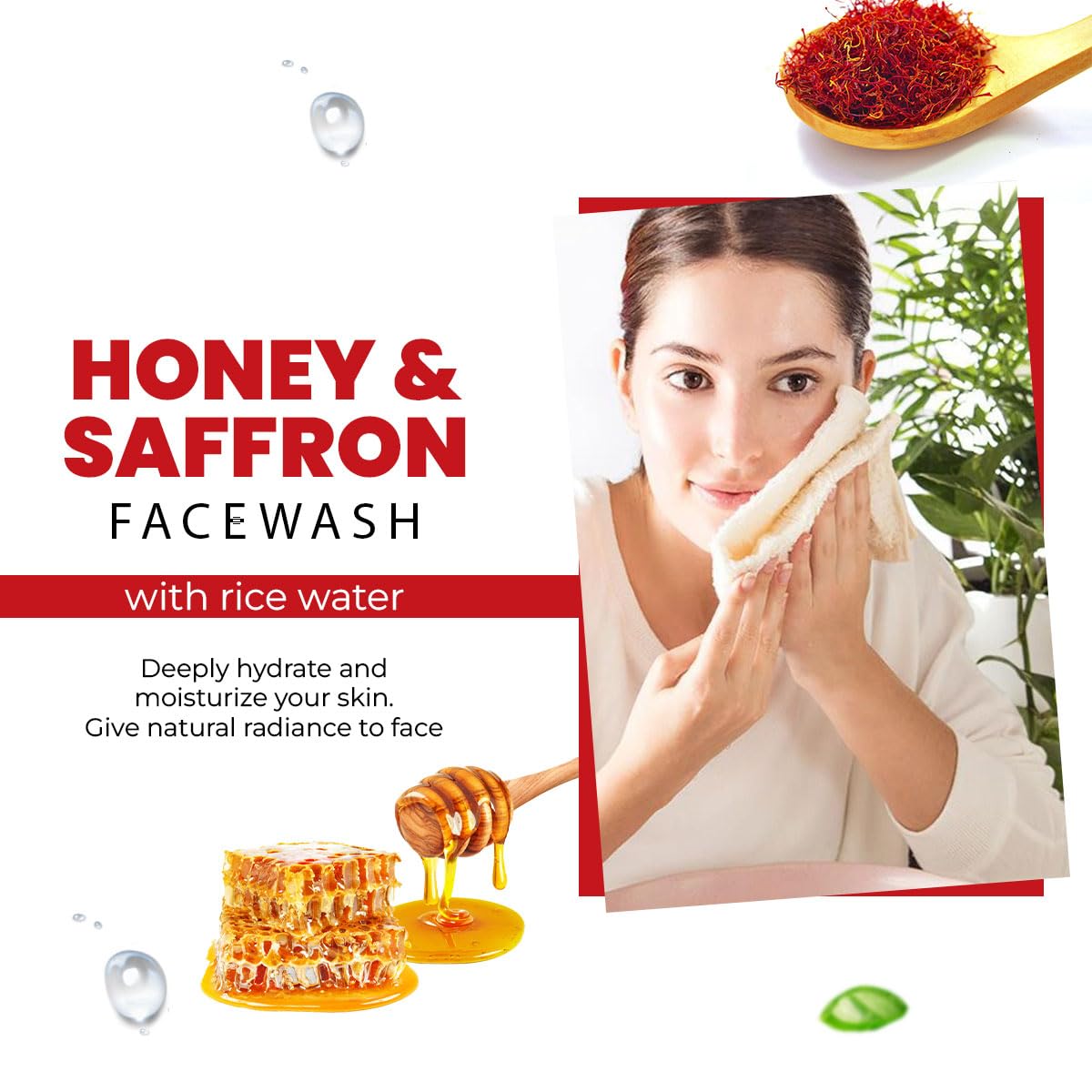CO BEAUTY Saffron Honey Face Wash with Rice Water - Natural Daily Facial Cleanser for Glowing Skin | Brightening & Nourishing Formula with Glycerin | 200ml (Pack of 2) | Perfect for Morning & Night Skincare Routine