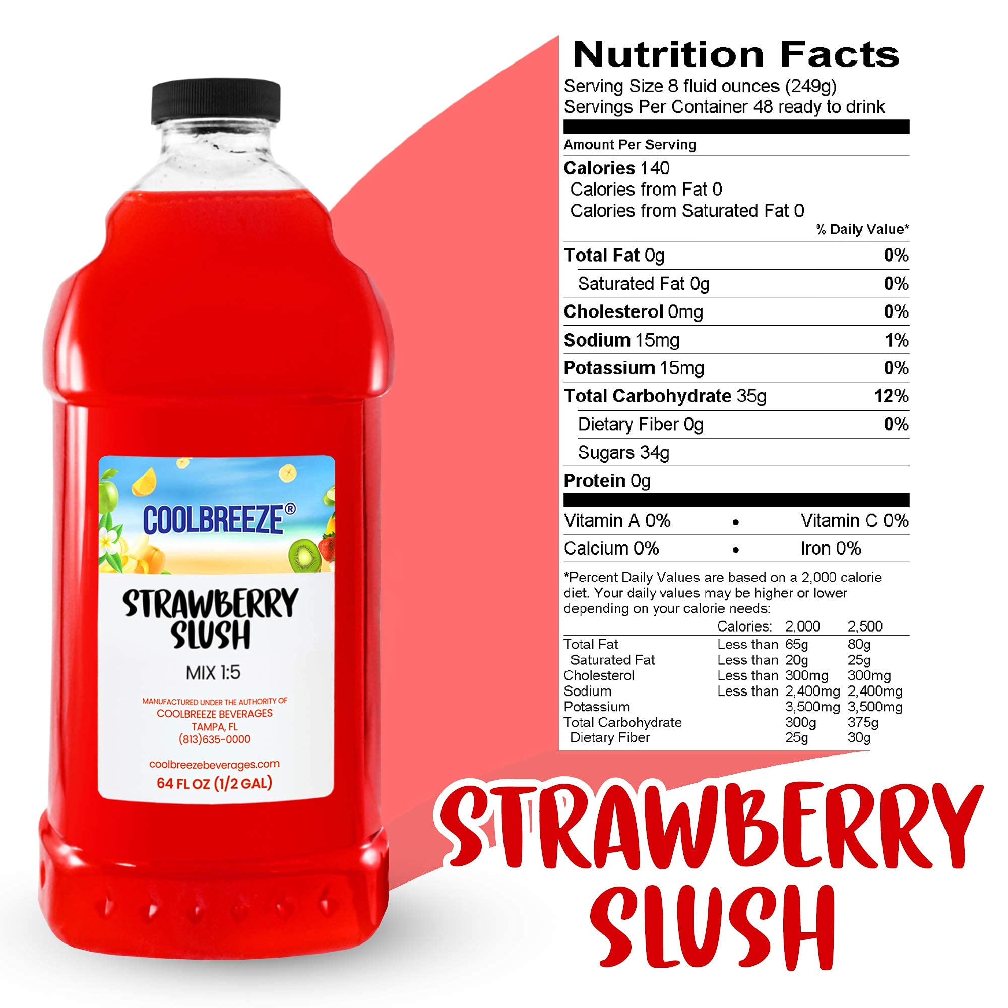 Coolbreeze Beverages Frozen Drink Machine Mix - Case of Six 1/2 Gallon Bottles - Strawberry Slush Syrup for Snow Cone & Slushie Maker - Perfect for Parties, Events & Summer Treats