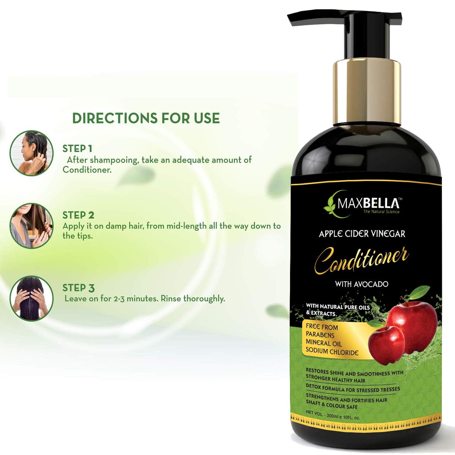 Organic Apple Cider Vinegar Hair Care Set - 300ml Shampoo, 300ml Conditioner & 200ml Hair Oil - Paraben & Mineral Oil Free for Men & Women - Deep Cleansing & Nourishing for Healthy Hair Growth - Perfect for Daily Hair Care Routine & Scalp Treatment