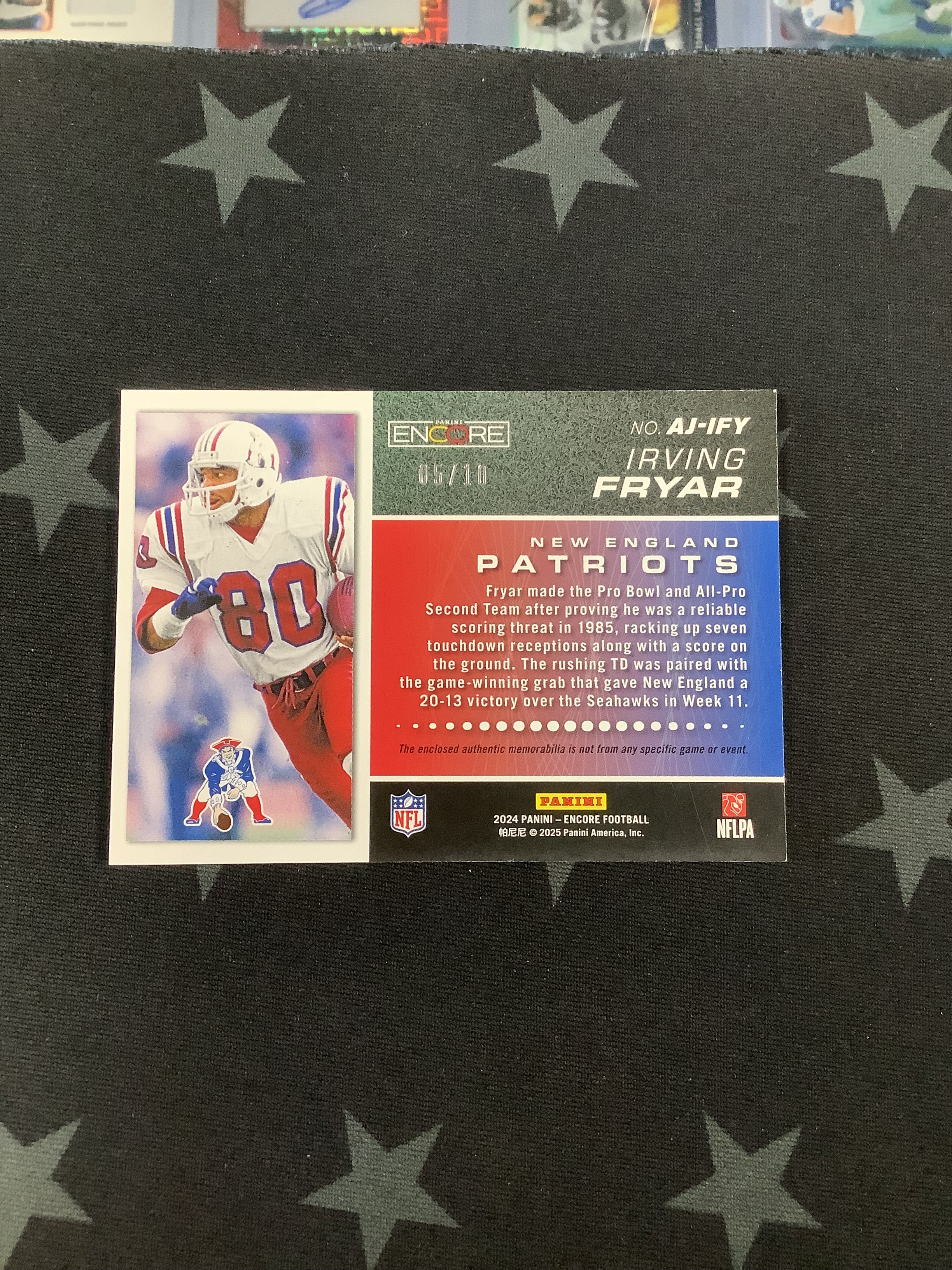 2024 Panini Encore Irving Fryar Atomic Jersey 05/10 Patriots #AJ IFY - Rare Football Collectible for Fans & Memorabilia Display
