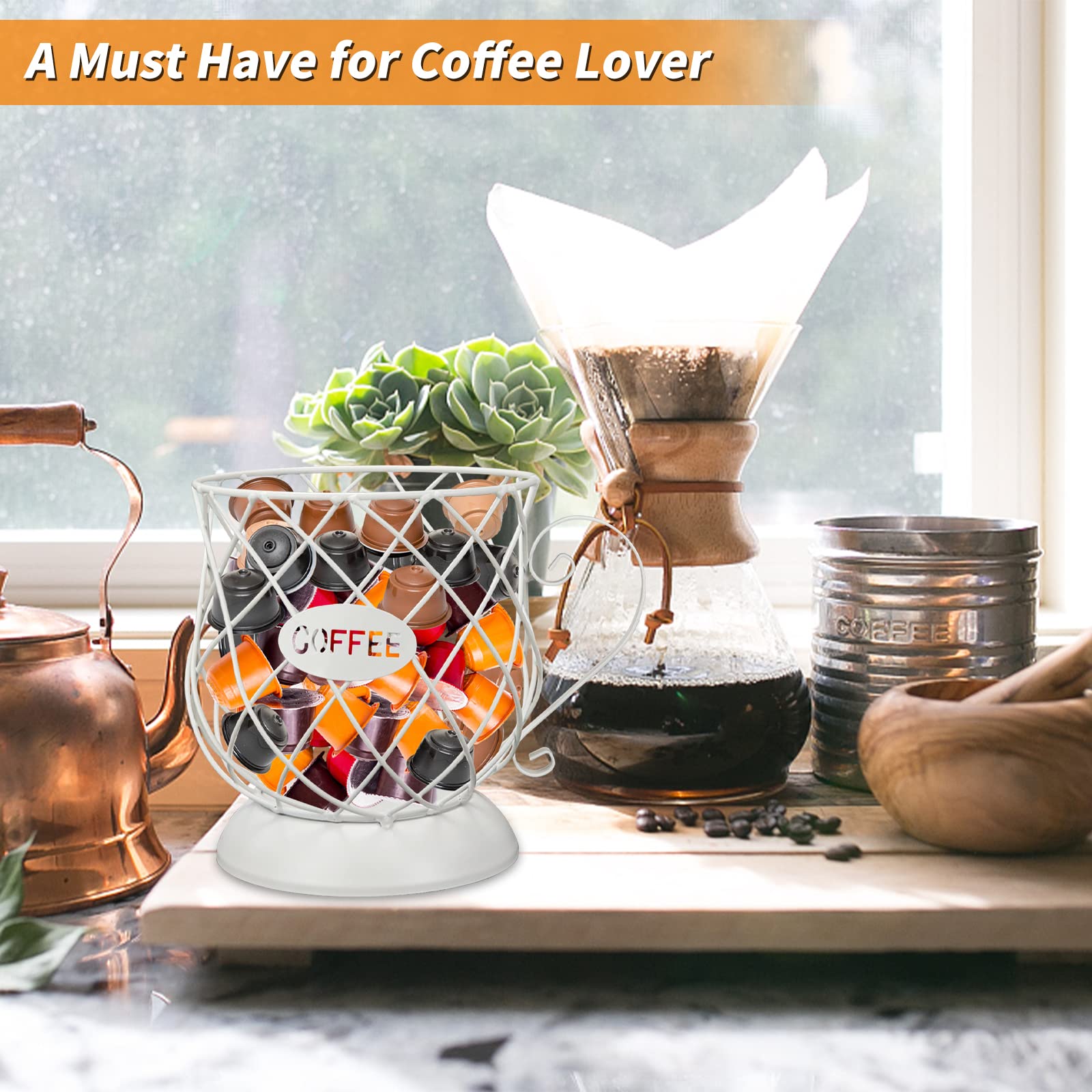 K Cup Holder for Keurig - Large White Coffee Pod Organizer for Countertop, Mug-Shaped Storage Basket for Coffee Bar - Perfect for Home, Office, and Kitchen Use