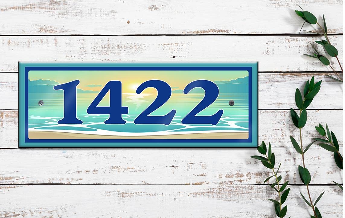 Ocean Themed Ceramic Tile House Number Plaque - Beach Style Address Sign for Coastal Homes, Perfect for Porch, Garden, or Mailbox Decoration