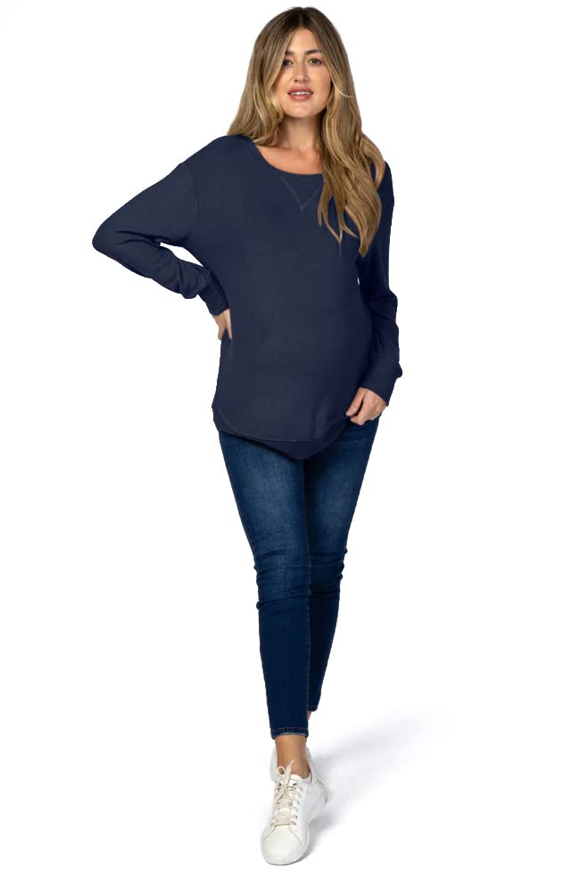 Ultra-Soft Lightweight Stretch Long Sleeve Maternity Shirt with Round Hem - Brushed Knit Maternity Sweater for Pregnant Women | Comfortable Nursing Top for Work, Casual & Pregnancy Photos