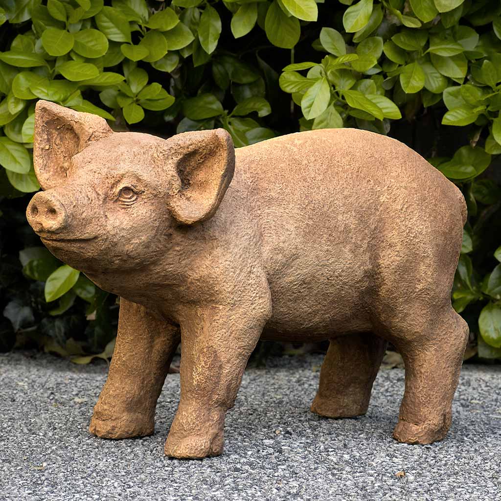 Campania International Curly Pig Statue - Handcrafted Garden Decor for Outdoor & Indoor Use - Perfect for Patio, Lawn, or Home Décor