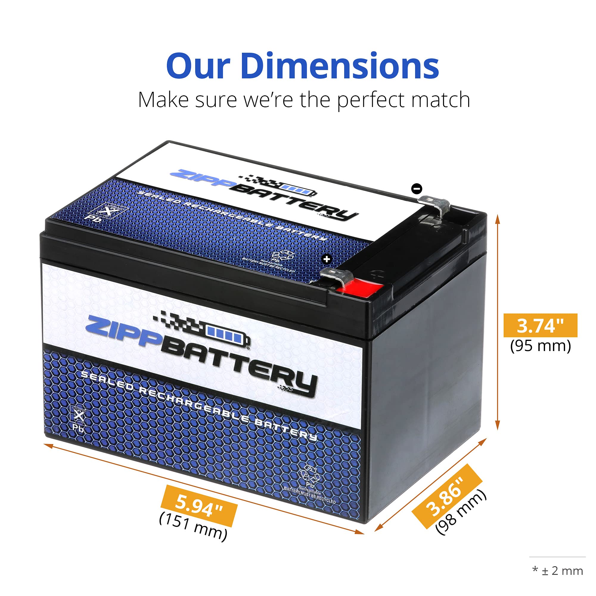 12V 12AH 144W Sealed Lead Acid (SLA) Rechargeable Battery with T2 Terminals - Perfect for Solar Power Systems, Emergency Backup, Electric Scooters & Mobility Devices by Zipp Battery