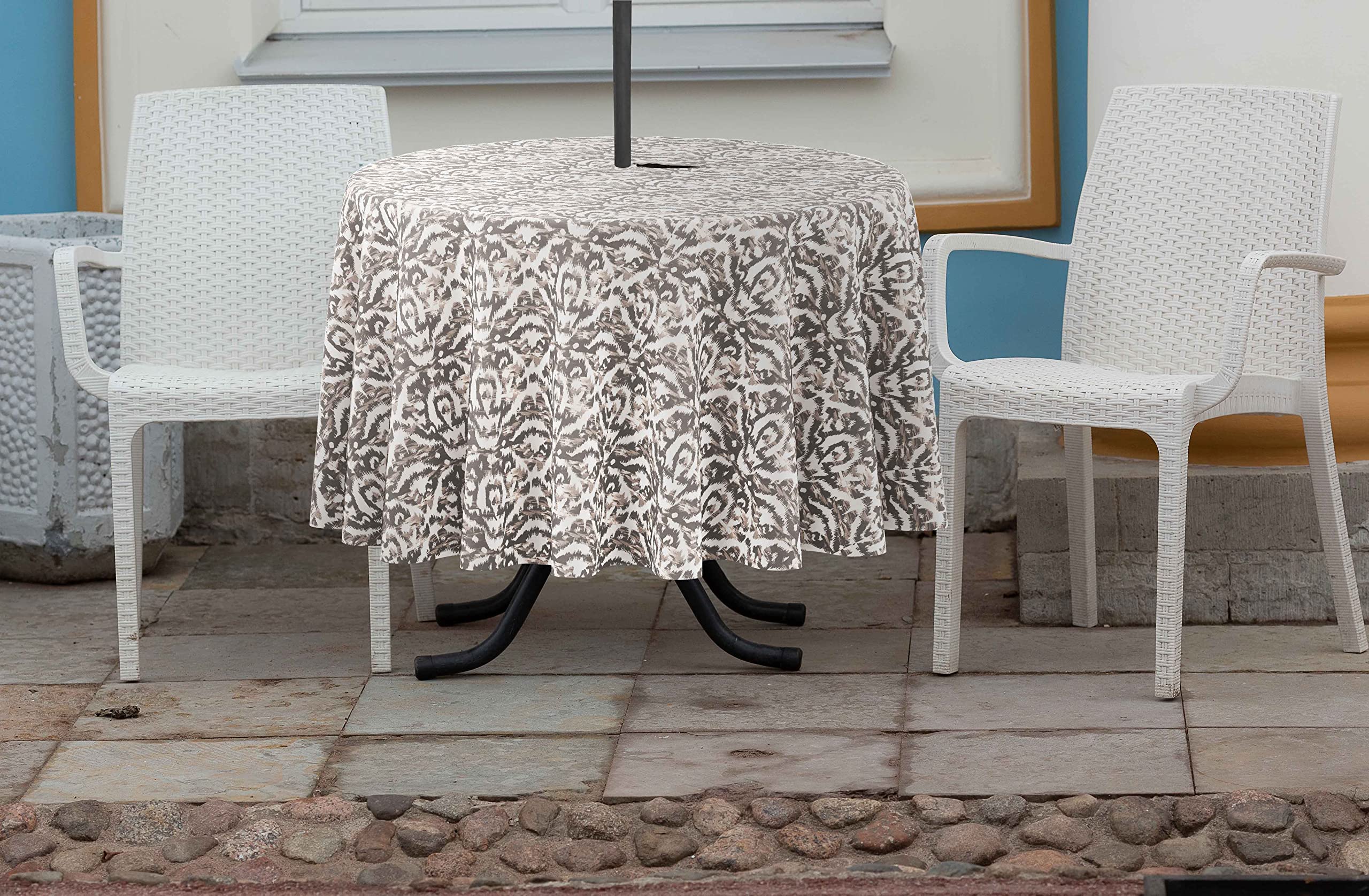 Waterproof 58 Inch Round Tablecloth with Umbrella Hole & Zip - Indoor/Outdoor Table Cover for Patio, Backyard, Picnic & Camping (Gray)
