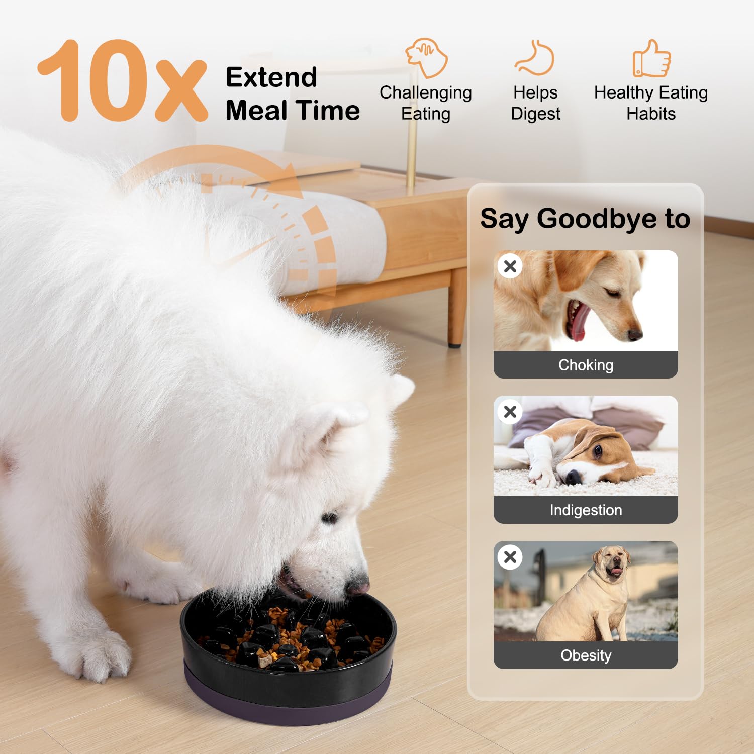 Sted Ceramic Slow Feeder Dog Bowl for Medium & Large Breeds - Non-Slip Silicone Base Puzzle Feeder - Helps Slow Down Fast Eaters & Prevent Bloat - Perfect for Mealtime Enrichment & Portion Control (Maze Black)
