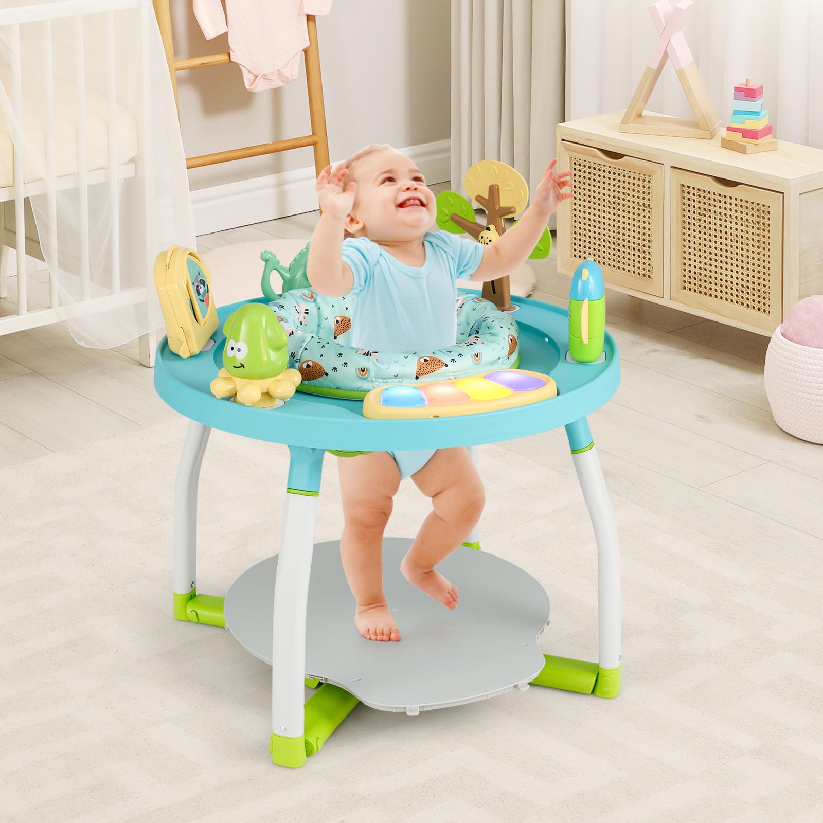 BABY JOY 5-in-1 Baby Activity Center with Removable Toys, Lights & Music - Adjustable Baby Jumper and Bouncer for Boys & Girls 6-36 Months - Interactive Play Center for Toddlers - Perfect for Playtime, Learning & Development (Blue)