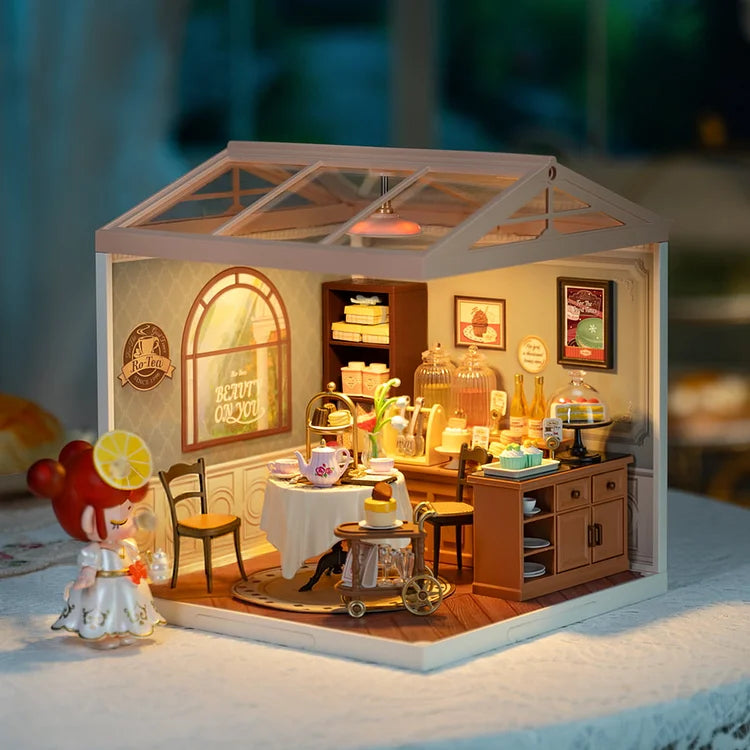 Rolife Sweet Sips Tea DIY Miniature Dollhouse Kit - Creative Mini House Model for DIY Craft, Home Decor, and Gift Giving