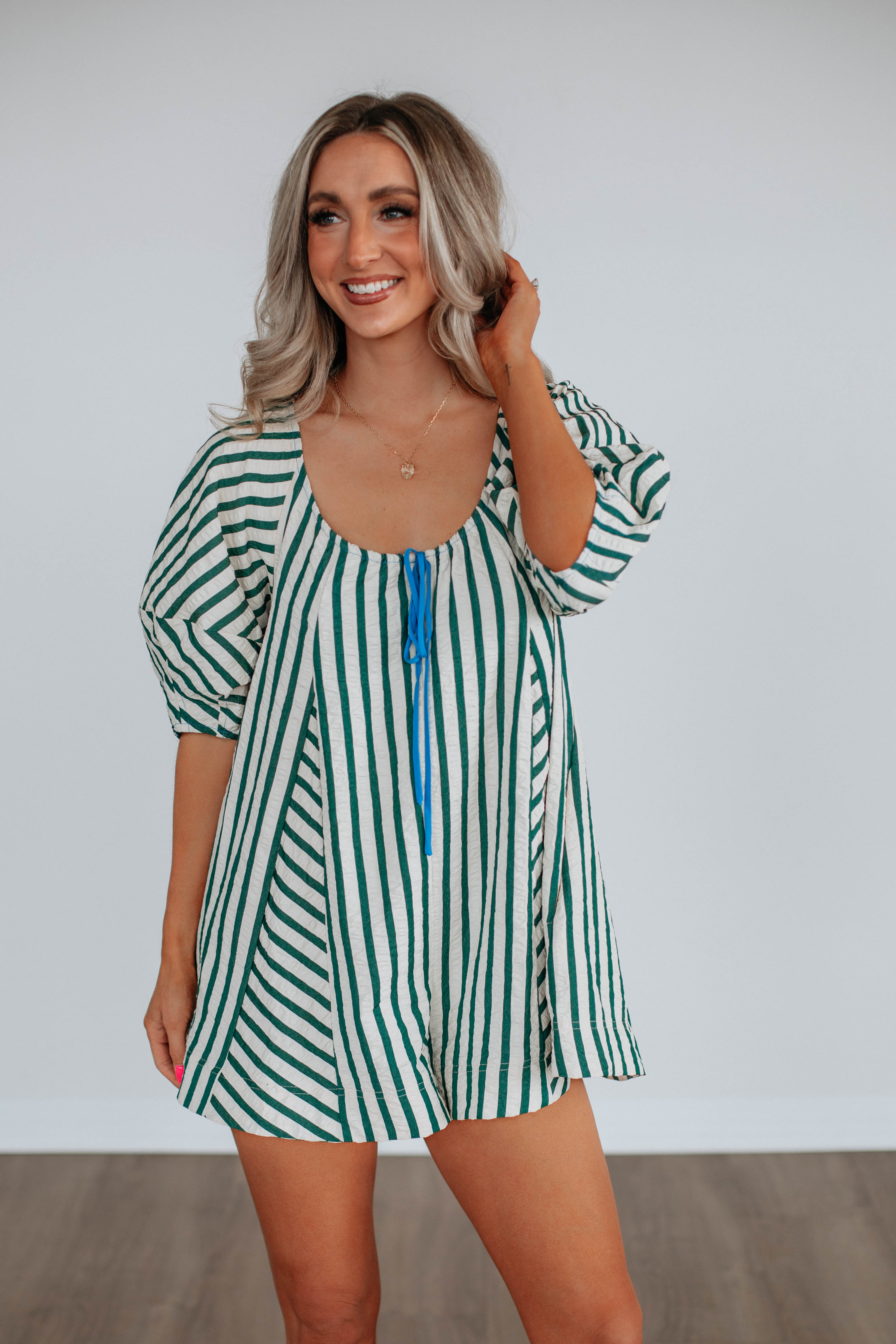 Women's Capri Striped Romper - Summer Casual Jumpsuit with Short Sleeves & Pockets | Perfect for Beach Vacation, Outdoor Picnic & Weekend Outings