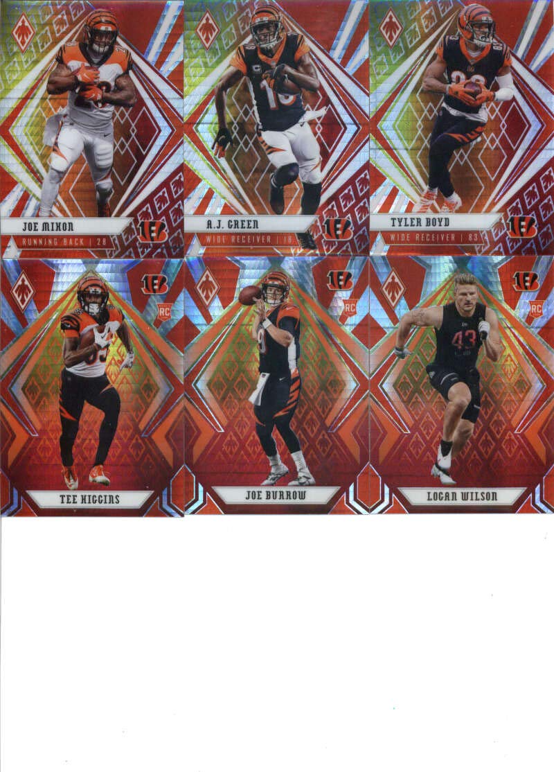 2020 Phoenix Fire Burst Cincinnati Bengals Football Trading Cards Set - Joe Mixon, A.J. Green, Tyler Boyd, Joe Burrow, Tee Higgins, Logan Wilson | Collectible Sports Memorabilia for Fans and Card Enthusiasts