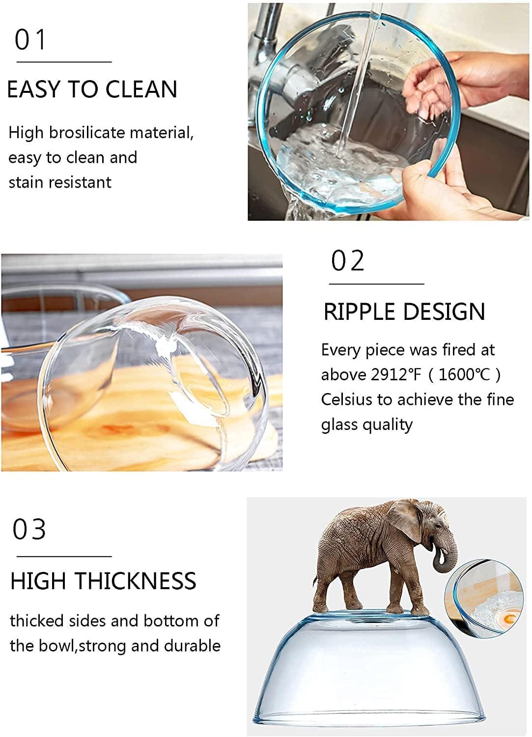 Premium Borosilicate Glass Mixing Bowl Set - Microwave & Oven Safe (1650ml) - Heat Resistant Baking Bowl for Cooking, Mixing & Food Prep - Includes 1-Year Warranty - Ideal for Home Kitchens & Professional Bakeries