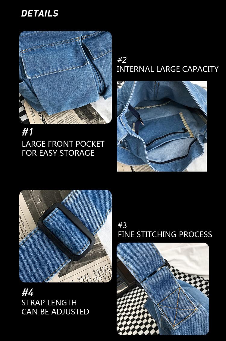 Stylish Single Color Denim Canvas Crossbody Shoulder Bag for Women - Perfect for Everyday Use, Travel & Casual Outings