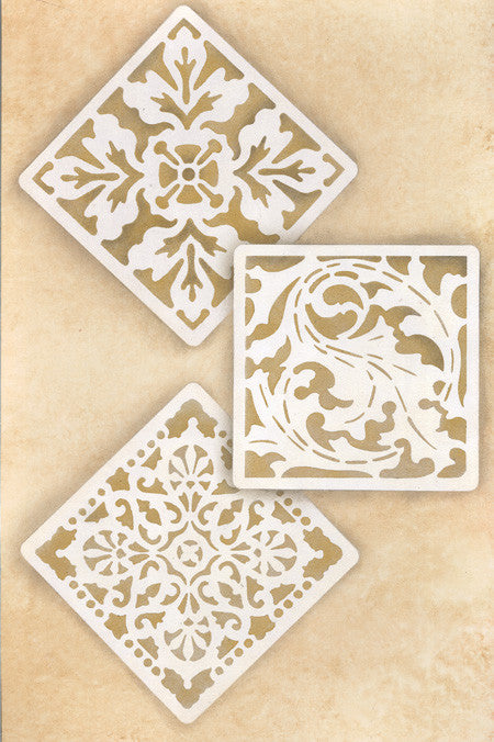 Renaissance Tile Stencils Set B - 12-Piece DIY Mosaic Painting Kit for Home Decor & Crafts | Perfect for Wall Art, Floor Designs, and Creative Projects