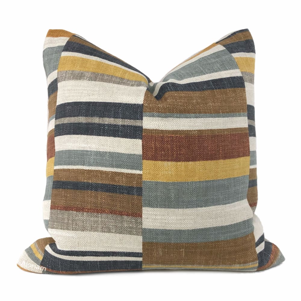 Wyatt Brown Gray Ochre Block Stripe Pillow Cover - Decorative Throw Pillow Case for Sofa, Bed, Couch - 18x18 Inches Home Decor Accent