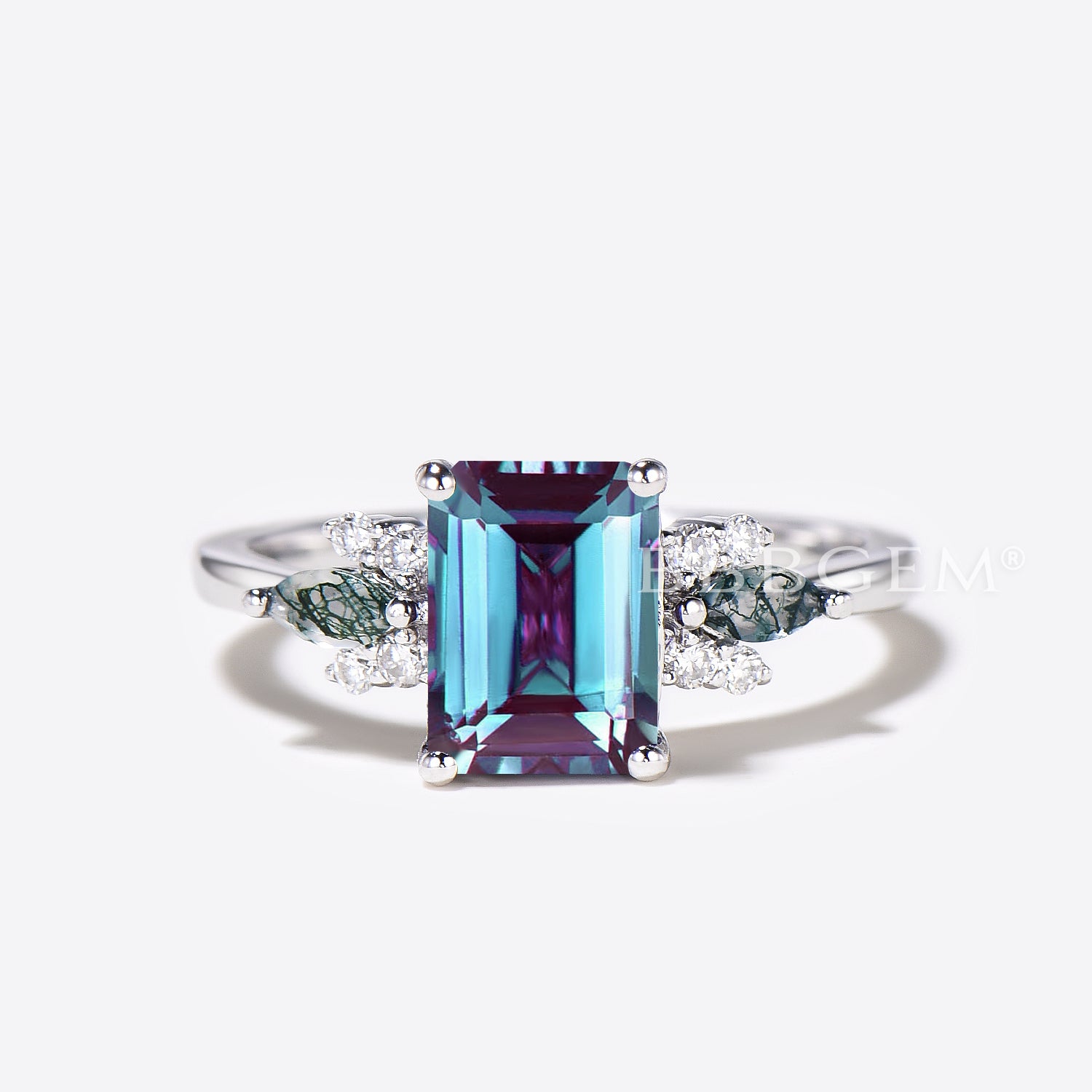 2ct Emerald Cut Color Change Alexandrite Engagement Ring with Diamond Cluster - Perfect for Proposals, Anniversaries & Special Occasions