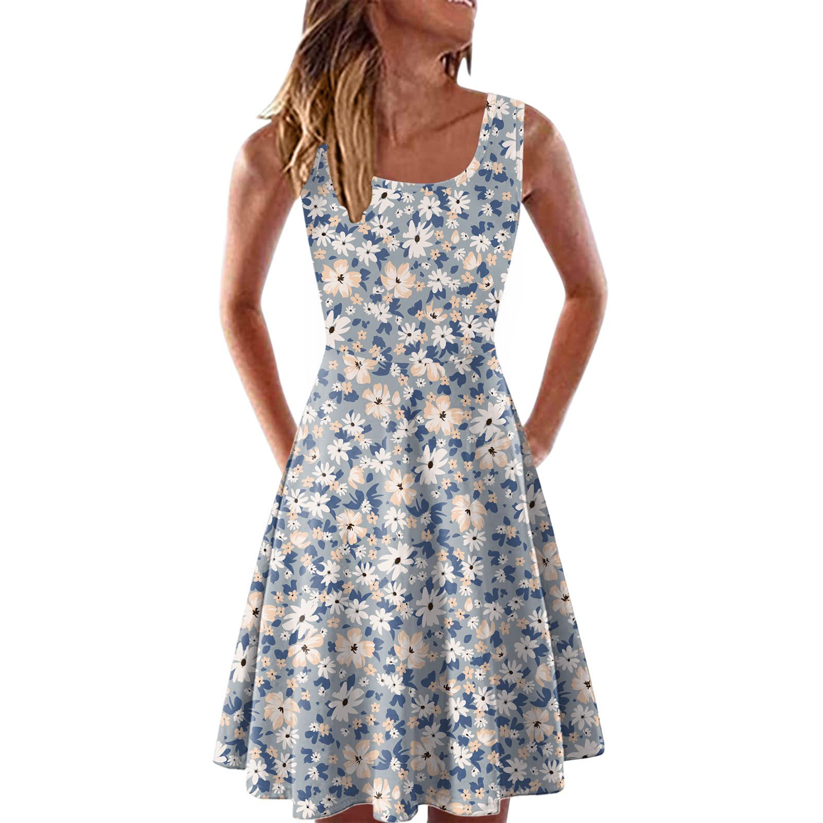 MLAGJSS Women's Striped Print Swing Sundress - Sleeveless Casual Boho Dress for Summer & Spring Beach Vacations | Perfect for Outdoor Parties, Travel & Casual Wear