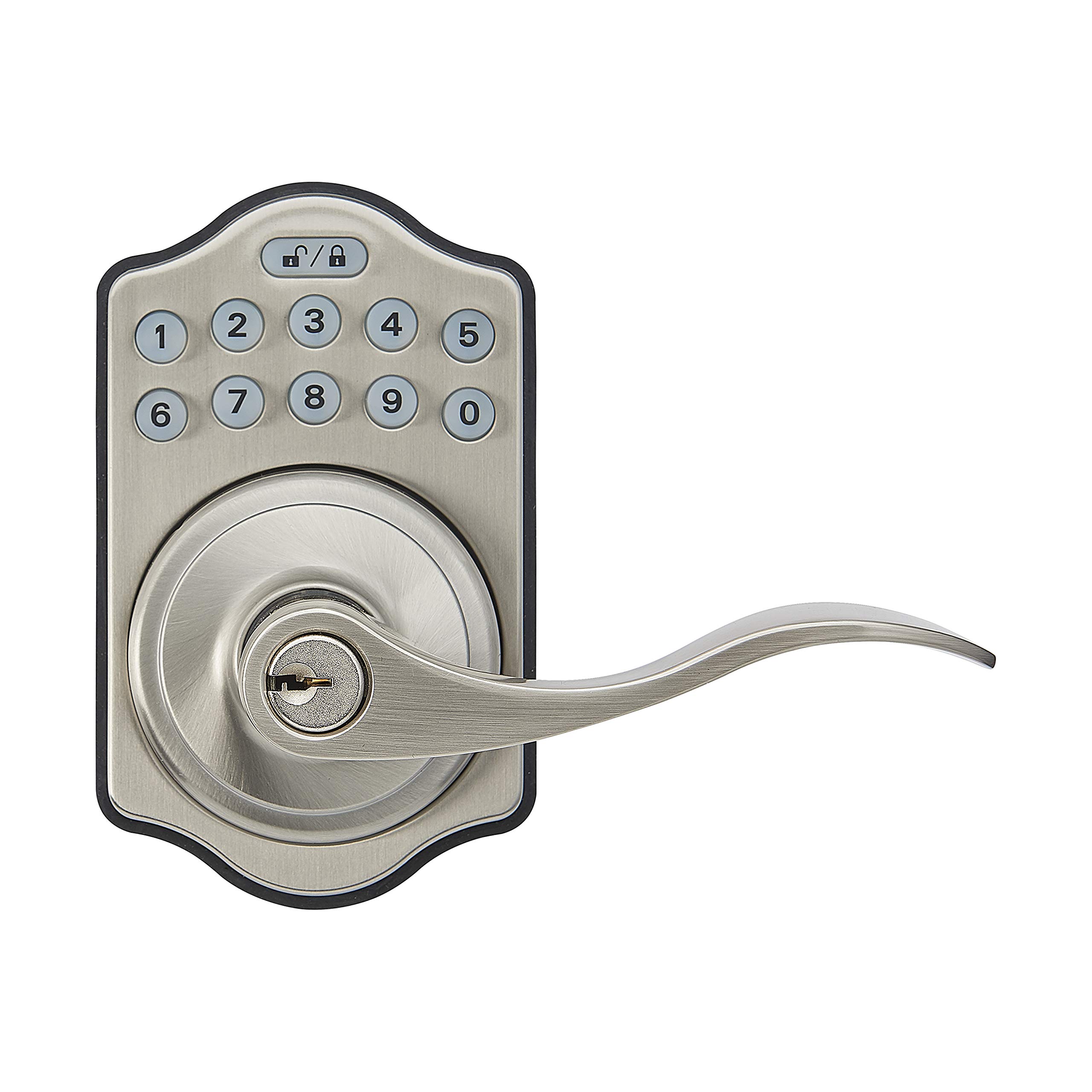 Amazon Basics Electronic Keypad Entry Lever Door Lock - Keyless Entry, Satin Nickel Finish, 6-Pack for Home, Office & Apartment Security (Easy Installation & Weatherproof)