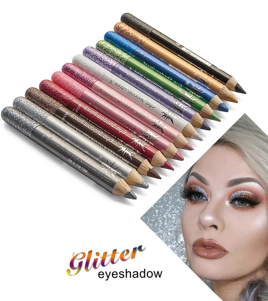 12-Pack Jumbo Glitter Eyeliner Pencils Set - Metallic & Shimmer Eyeshadow Liners, Long Lasting, Hypoallergenic, Vegan Eye Makeup for Parties, Halloween & Special Occasions