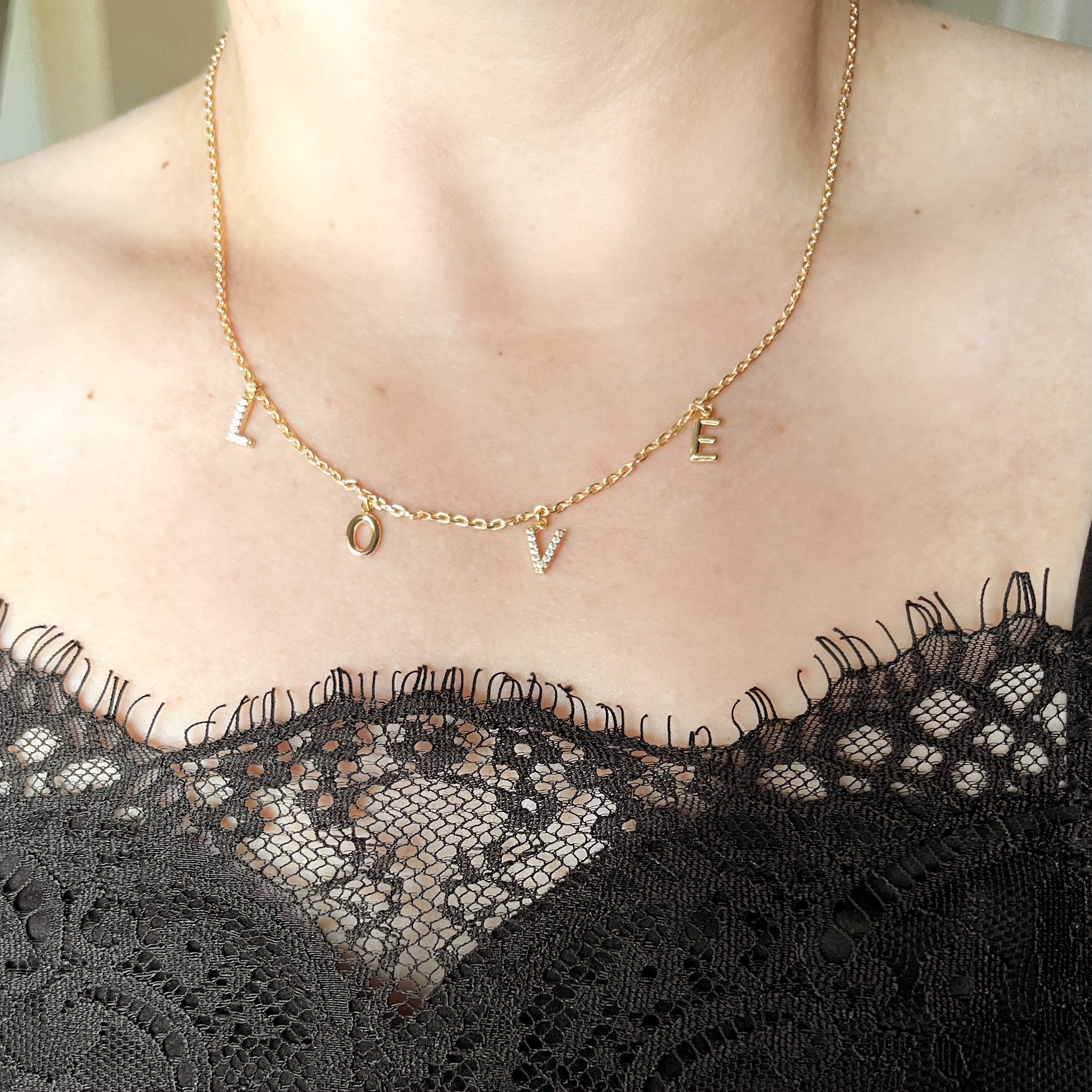 18K Gold Filled Dainty Love Letters Necklace - Elegant Initial Pendant Jewelry for Women, Perfect Gift for Valentine's Day, Anniversary & Romantic Occasions