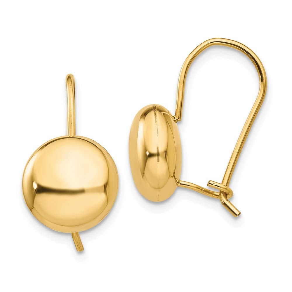 14K Yellow Gold Polished 10.5mm Button Kidney Wire Earrings for Women - Classic Dainty Hoop Earrings for Everyday Wear, Gift Giving & Special Occasions
