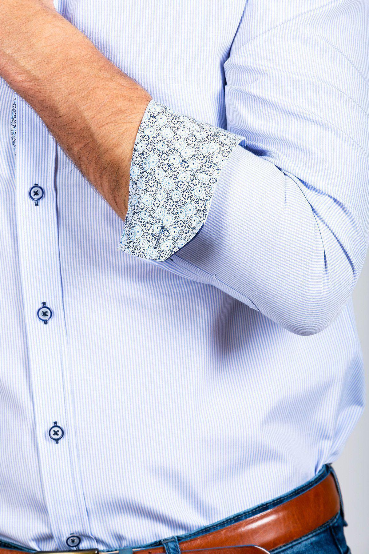 Shelby Sky Blue Stripe Penny Collar Shirt for Men - Classic Preppy Style Button Down Oxford Shirt - Perfect for Business Casual, Office Wear & Summer Outfits