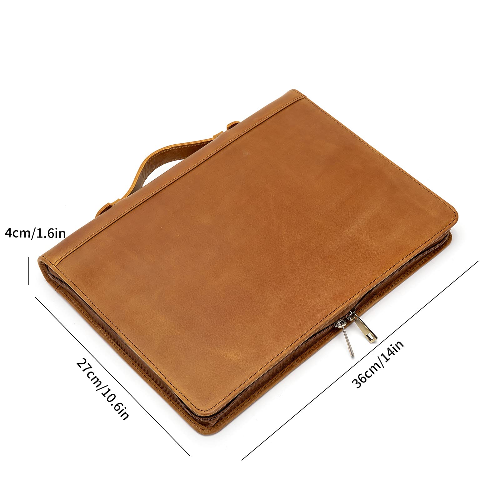 YIWEN Handmade Genuine Leather Portfolio - Professional Zippered Padfolio with 3-Ring Binder & Tablet Pocket | Business Organizer, Resume Folder, Notebook Holder | Custom Engraved Brown Leather | Perfect for Office, Meetings & Job Interviews