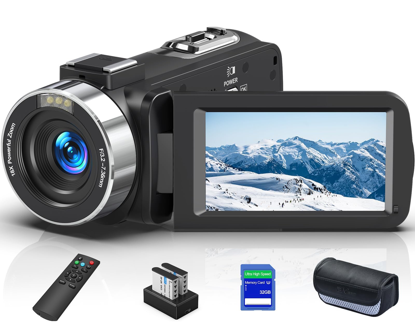 8K 64MP Camcorder Video Camera with 18X Digital Zoom - YouTube Vlogging Camera, Webcam with IR Night Vision & WiFi, 3.0” Touch Screen, Includes Microphone, 32G SD Card, Remote Control & 2 Batteries - Perfect for Travel Vlogging, Live Streaming, and Home Security Monitoring