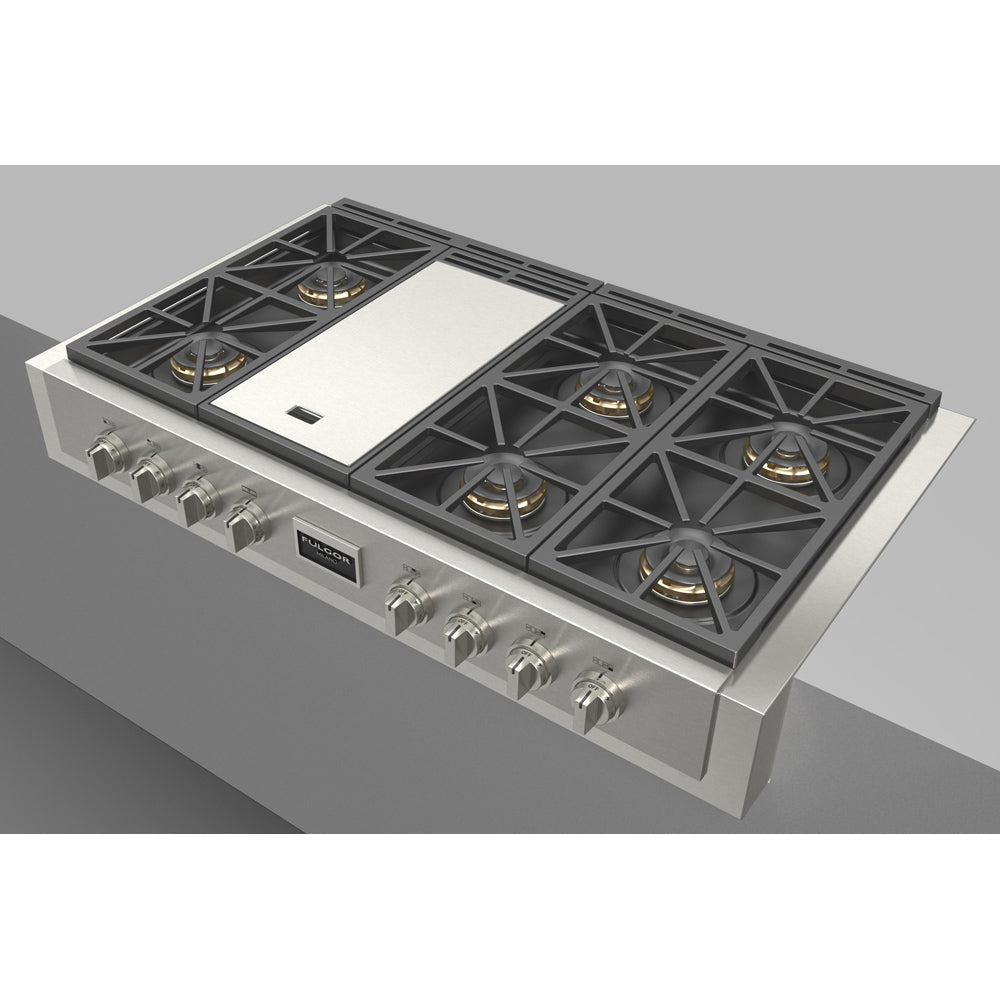 Fulgor Milano 48-Inch 600 Professional Series All Gas Rangetop - Model F6GRT486GS1 | Premium Gas Cooktop for Commercial Kitchens & Home Chefs | Ideal for High-Volume Cooking & Gourmet Meal Preparation