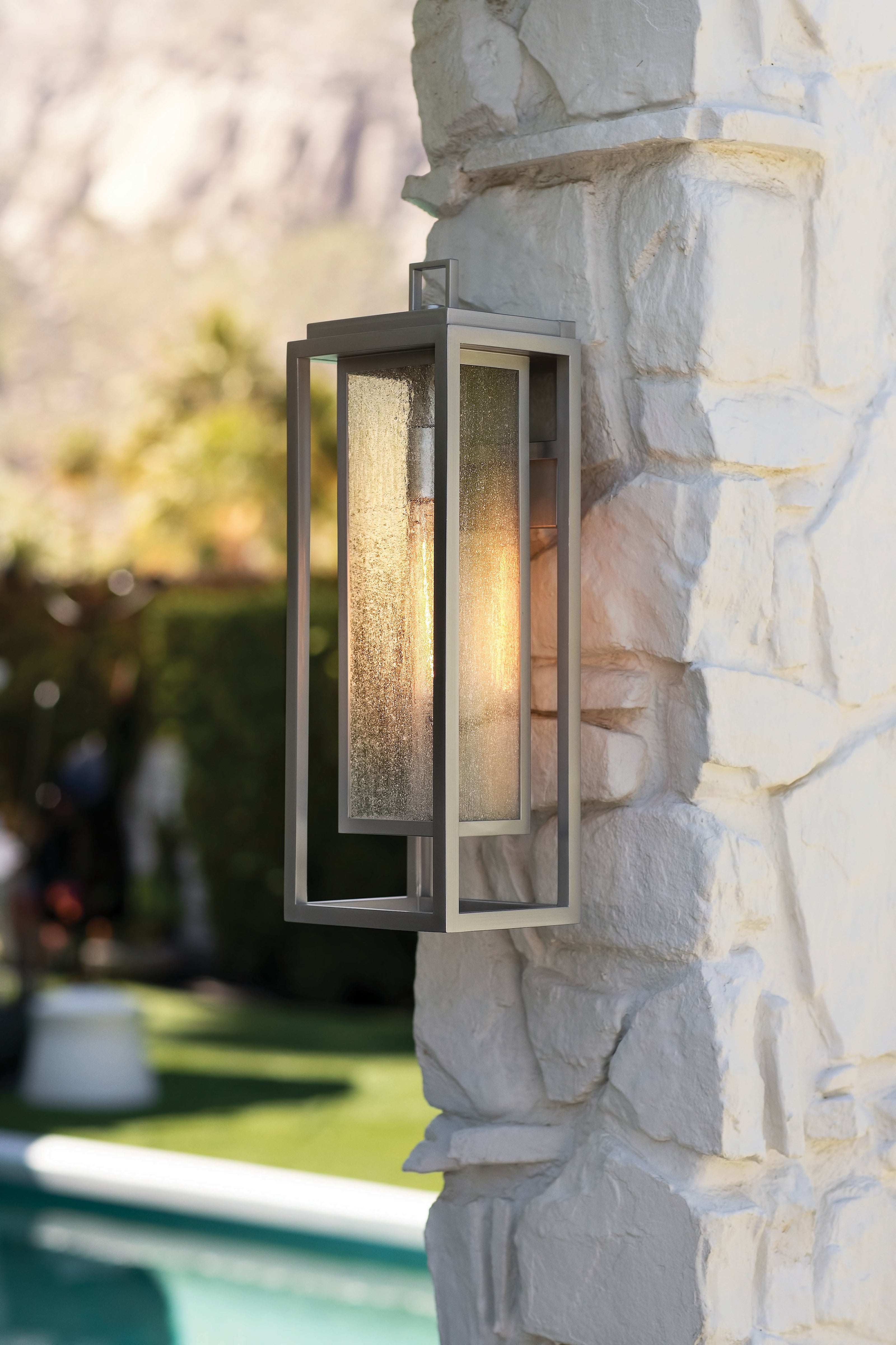 1 Light Large Outdoor Wall Mount Lantern in Satin Nickel - Weatherproof Exterior Lighting for Porch, Patio, and Entryway