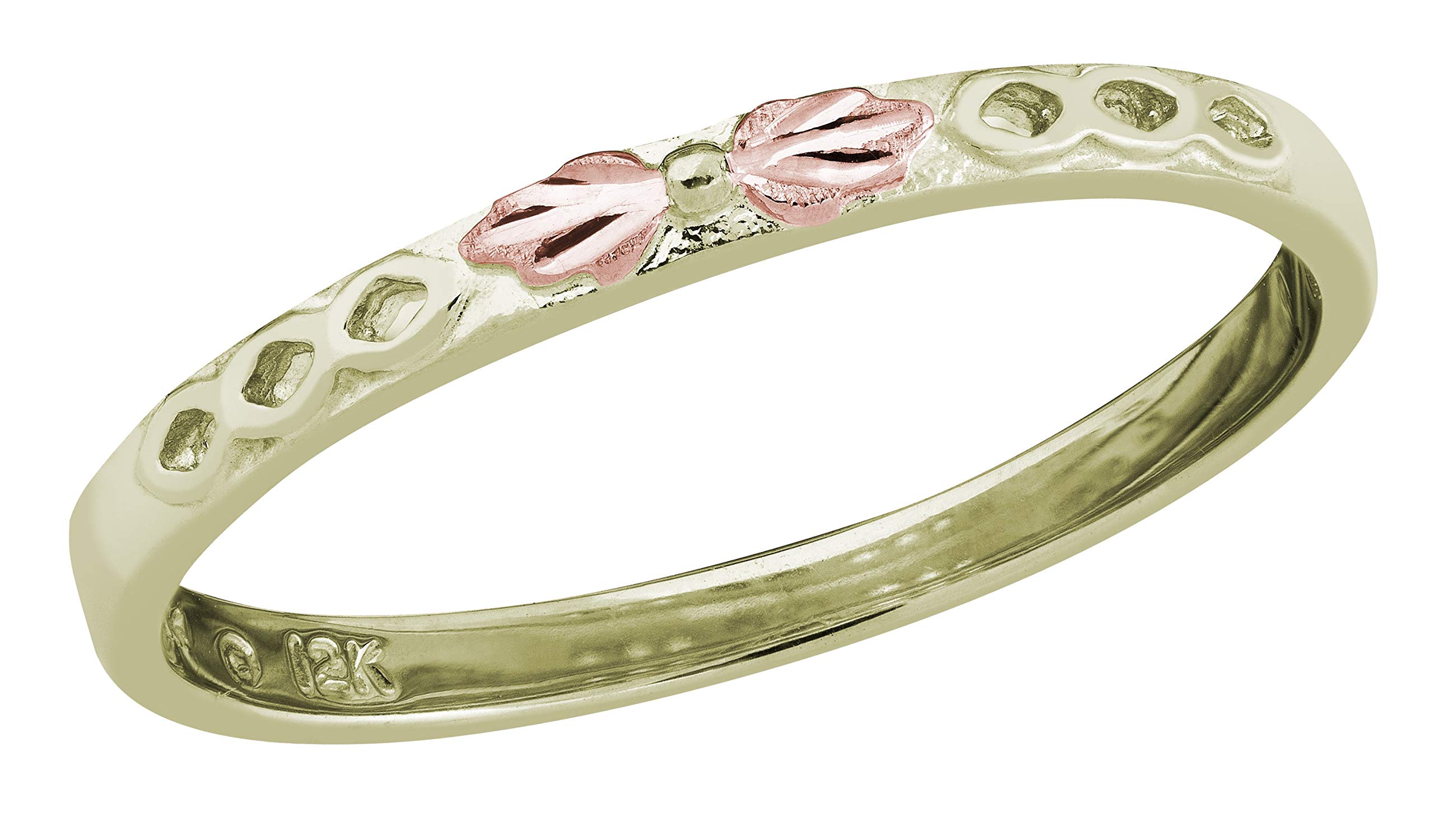10k Green Gold Grape Leaf Stacking Ring with 12k Rose Gold Accents - Elegant Black Hills Gold Jewelry for Women - Perfect for Layering, Gift Giving & Special Occasions