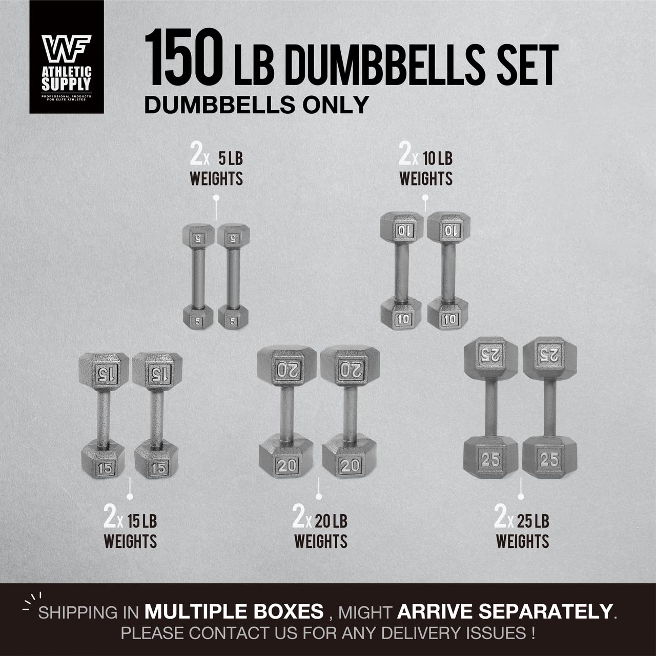 CAPHAUS Cast Iron Hex Dumbbell Set - Solid Grey Free Weights for Strength Training (Men & Women) | Home Gym Equipment for Full-Body Workouts, Weight Lifting & Fitness Training