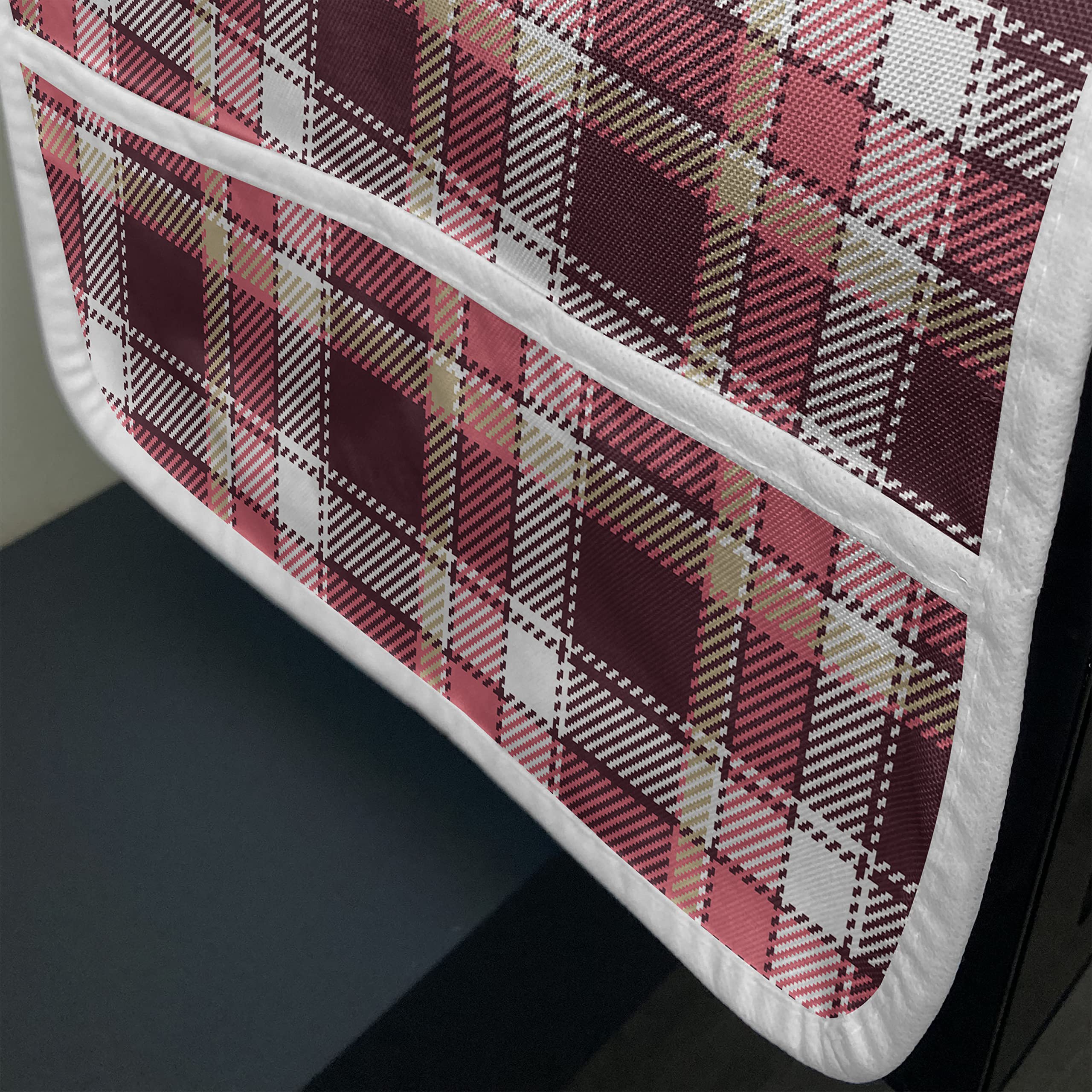 Ambesonne Checkered Microwave Cover - Vintage Plaid Design, Waterproof Kitchen Organizer with Pockets, 36x12 Inches, Pink Maroon White - Perfect for Protecting Appliances & Adding Retro Style to Your Kitchen