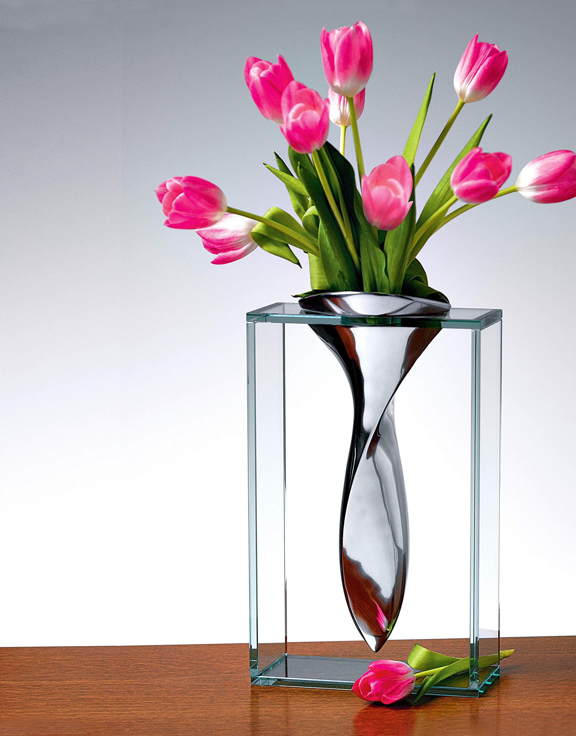 Badash The Elvis Glass Vase - 13 Inch Tall Clear Crystal Flower Vase for Home Decor, Wedding Centerpieces & Tabletop Display - Durable Aluminum and Glass Design - Perfect for Living Room, Dining Table & Office Decor