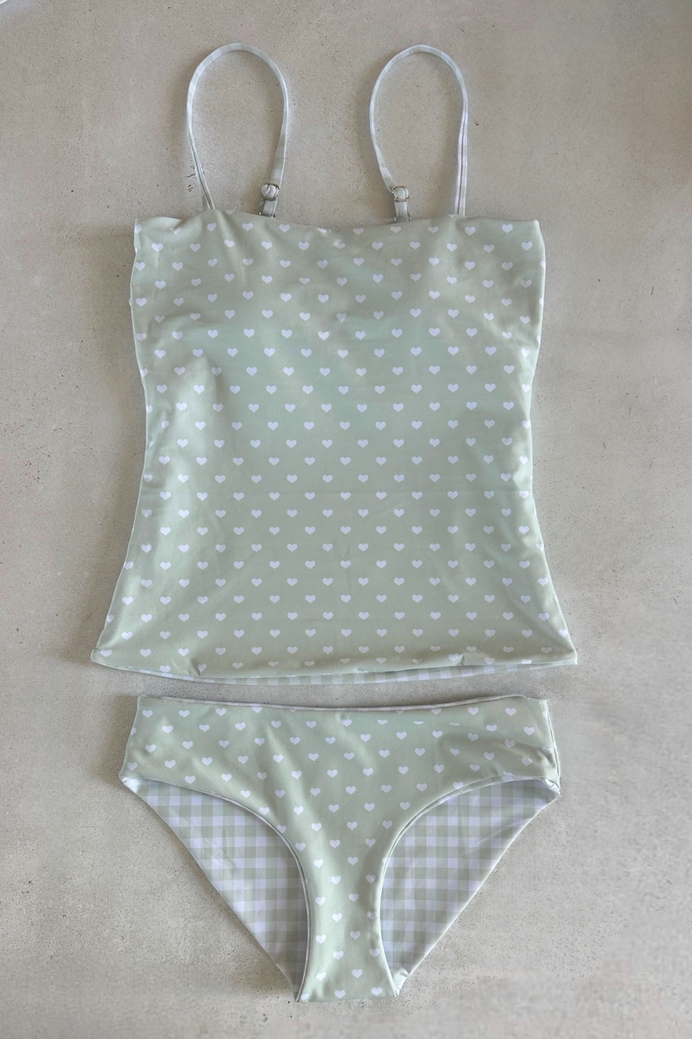 Reversible Piper Tankini Swimsuit - Hearts & Gingham Print Two-Piece Bikini for Women | Perfect for Beach Vacations, Pool Parties & Summer Getaways