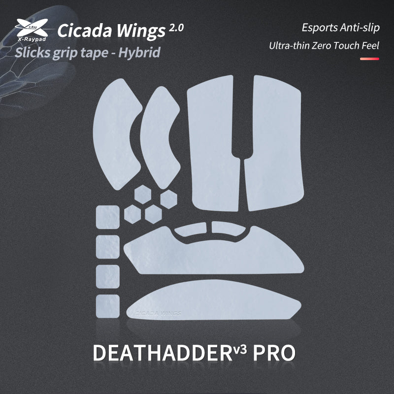 X Raypad Cicada Wings V2 Grip Tape for Razer Deathadder V3 Pro - Non-Slip Mouse Grip for Gaming, Esports & FPS - Enhanced Control & Precision for Competitive Play