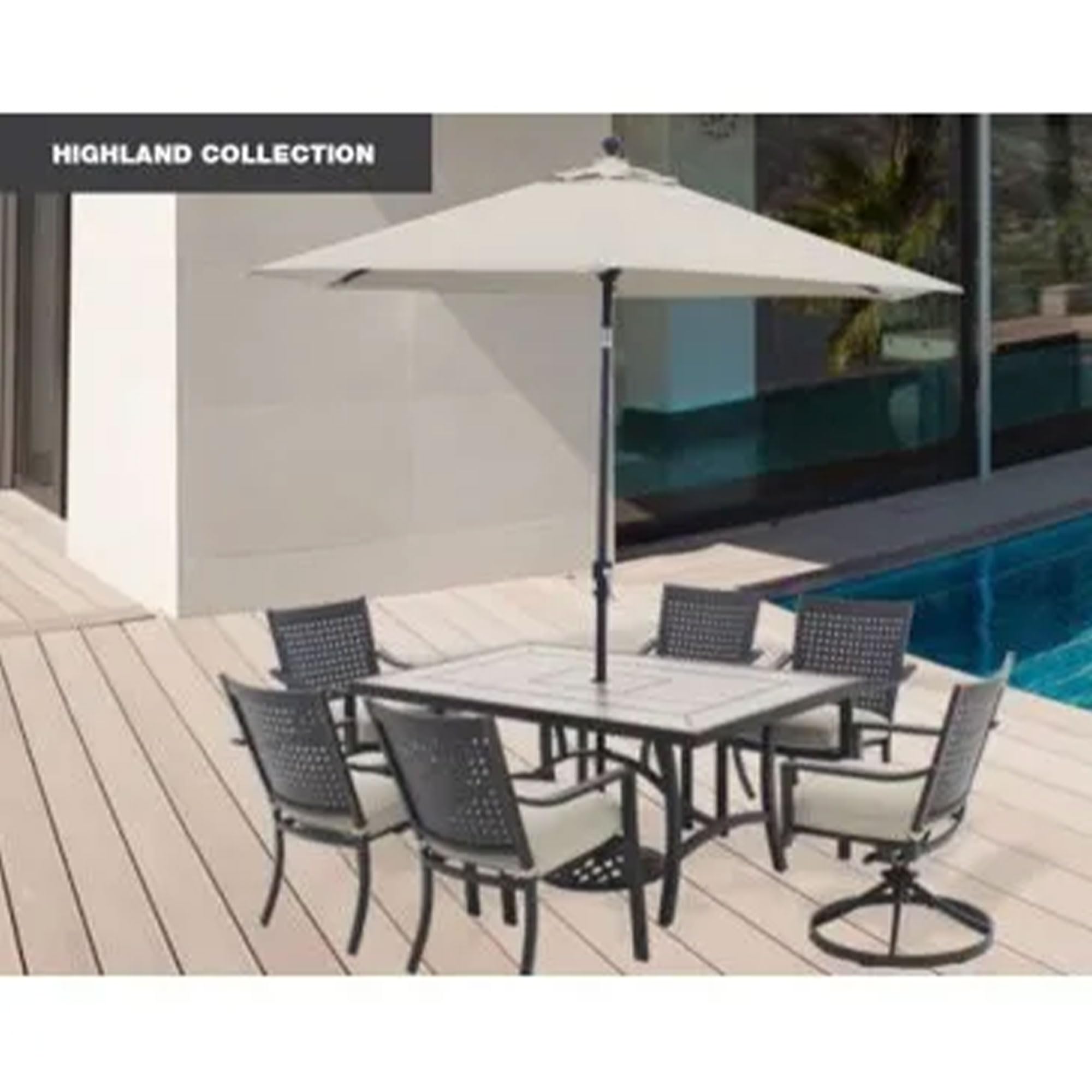9 Foot Round Sling Fabric Patio Umbrella with Push Button Tilt - Adjustable Outdoor Market Umbrella in Gray for Poolside, Garden, and Backyard Relaxation